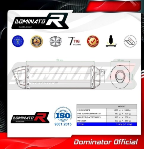 Прямоток Aprilia Tuono 1000 R 2006 - 2010 DOMINATOR HP1 черный