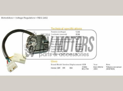Регулятор напряжения HONDA CBR900RR 02-03 (CBR954),VTX1800 02-08 DZE ELEKTRYKA 2402-01