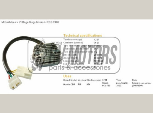 Регулятор напруги HONDA CBR900RR 02-03 (CBR954), VTX1800 02-08 DZE ELEKTRYKA 2402-01