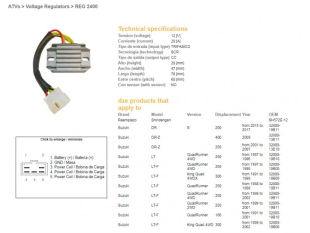 Регулятор напряжения SUZUKI AN 125/250 BURGMAN '95-'00, GN 125 12V/20A DZE ELEKTRYKA 2408-01
