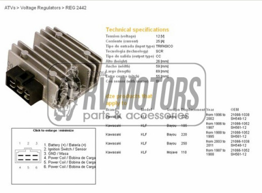 Регулятор напруги KAWASAKI KLF110/185/220/250 DZE ELEKTRYKA 2442-01