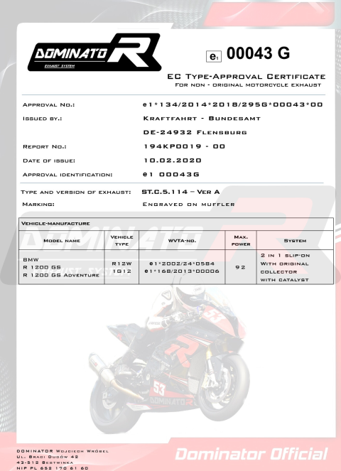 Прямоток DOMINATOR BMW R1200GS ADVENTURE 2013 - 2018 круглый