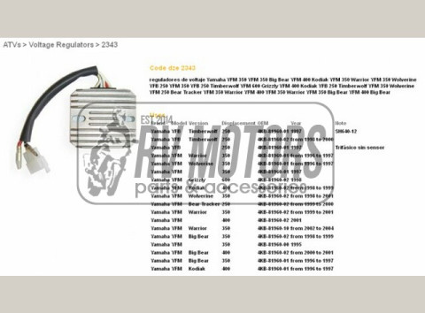 Регулятор напряжения YAMAHA YFM 350 BIG BEAR '96-'99, WARRIOR 350 '96-'01, WOLVERINE 350 '95-'01, YFM 400/600 DZE ELEKTRYKA 2343-01