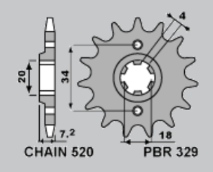 Приводная звезда HONDA CA 125 REBEL '95-'01, MBX 125F '84-'85, MTX 125R '83-'94, NS 125F '85-'90, NSR 125F '89-'92, MTX 200RW '83-'86 PBR 3291418NC