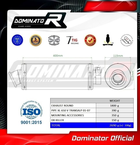 Прямоток Honda XL 650 V TRANSALP 2001 - 2007 DOMINATOR круглый