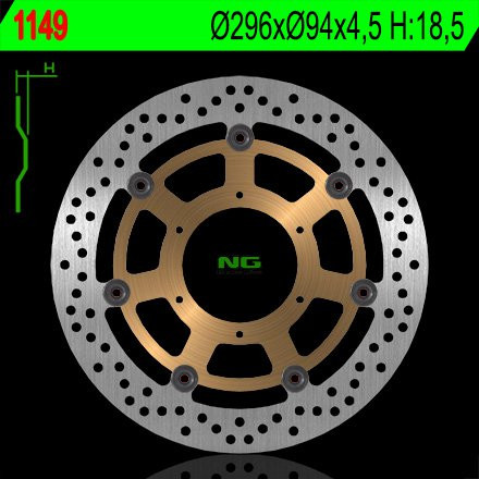Гальмівний диск NG передній HONDA CBF 600 &#39;08-&#39;11, CBF 1000 &#39;06-&#39;13, CBR 250R &#39;11-&#39;16, CBR 300R &#39;14-&#39;16 (296X94X4,5) NG1149