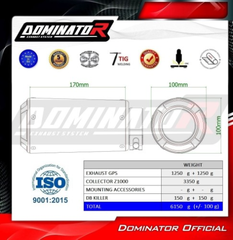 Полная система выхлопа Kawasaki Z1000 2014 - 2016 DOMINATOR GPS 
