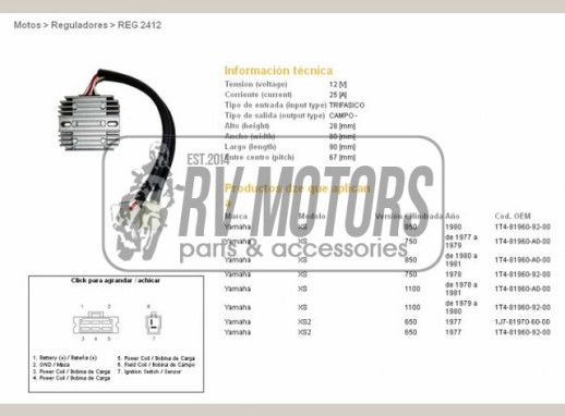 Регулятор напруги YAMAHA XS650/750/850/1100 DZE ELEKTRYKA 2412-01