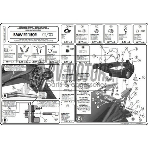 Крепления кофра KAPPA (с площадкой) BMW R 1150R (01-06) R850R (03-07) KR683