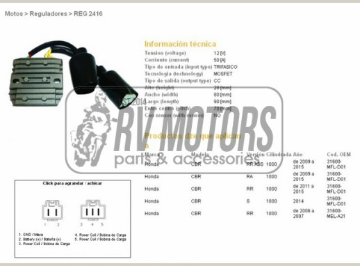 Регулятор напруги HONDA CBR1000 RR 06-15 DZE ELEKTRYKA 2416-01