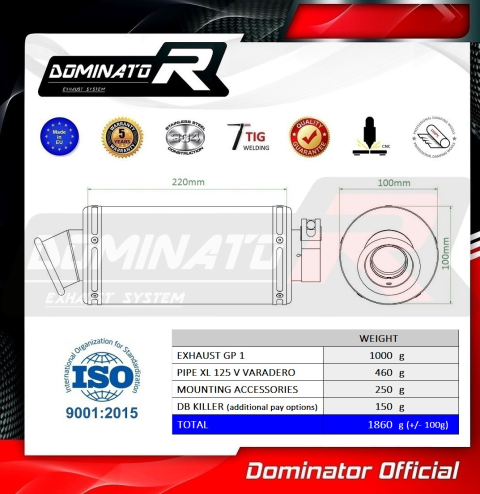 Прямоток DOMINATOR HONDA XL 125 V VARADERO GP 1 2007 - 2012