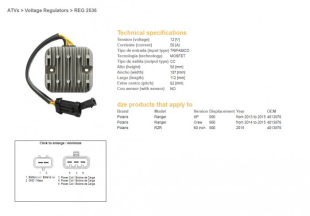 Регулятор напряжения POLARIS RANGER 900 XP/CREW/60 '13-'15 (Mosfet 50A) DZE ELEKTRYKA 2536-01