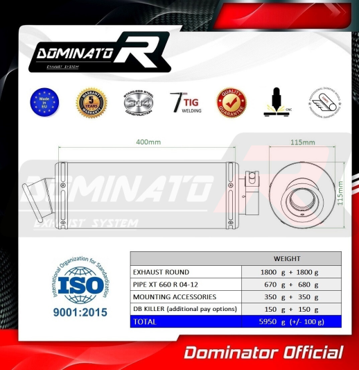 Прямоток DOMINATOR YAMAHA XT 660 R 2004 - 2014 круглий