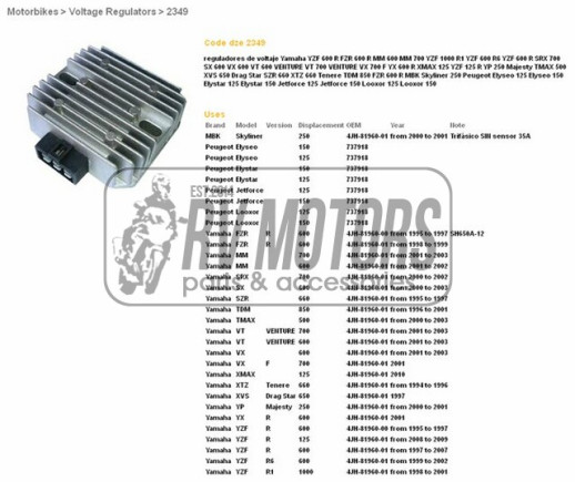 Регулятор напруги YAMAHA YZF R6 &#39;99-&#39;02, R1 &#39;98-&#39;01, TDM850 &#39;96-&#39;01 DZE ELEKTRYKA 2349-01