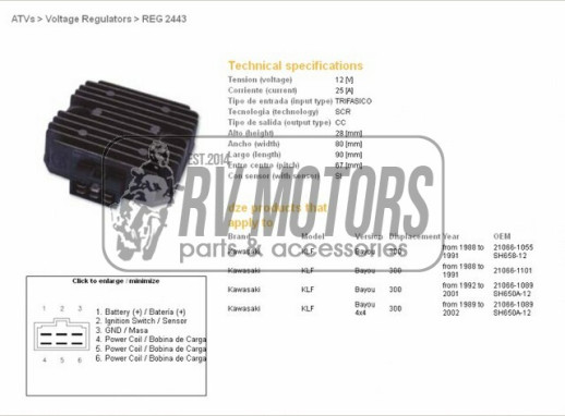 Регулятор напруги KAWASAKI KLF300 BAYOU 88-02 DZE ELEKTRYKA 2443-01