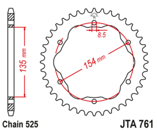 Приводная звезда DUCATI 1098/R /S '07-'09, STREETFIGHTER 1099 '09-'13, 1198R/S '09-'11, 1199 PANIGALE '12-'15, 1299 PANIGALE '15-'19, PANIGALE V4S '18-'21, MONSTER 1200 '14-'20 JT JTA761.38