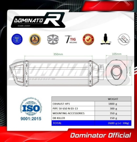 Прямоток Suzuki SV 650 S 1999 - 2002 DOMINATOR HP1 BLACK
