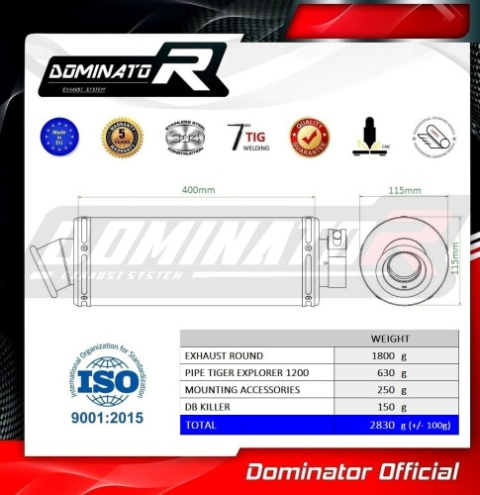Прямоток Triumph TIGER EXPLORER 1200 2012 - 2015 DOMINATOR круглый