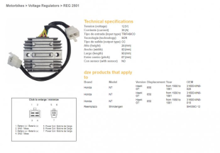 Регулятор напряжения HONDA NTV650 '88-91 12V/35A DZE ELEKTRYKA 2501-01