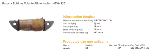 Котушка запалювання YAMAHA DT 125R`94 DZE ELEKTRYKA 1201-01