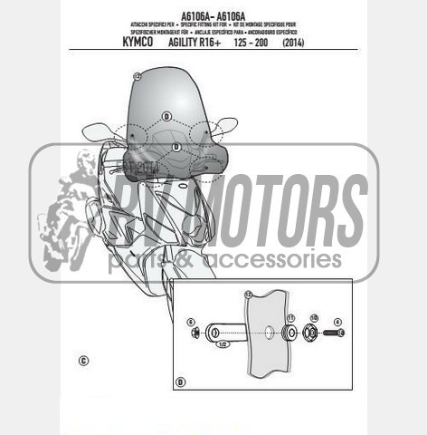 Кріплення вітрового скла Kappa KYMCO Agility R16 (2014) A6106A