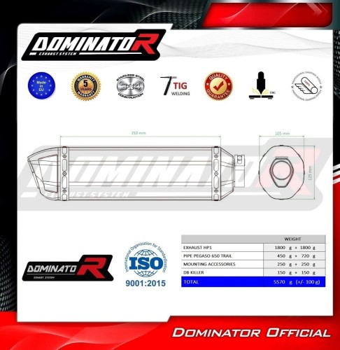 Прямоток Aprilia Pegaso 650 Trail 2006 - 2010 DOMINATOR HP1 черный