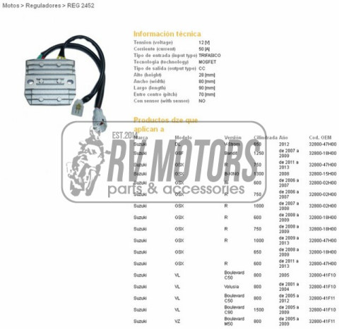 Регулятор напряжения SUZUKI GSXR 600/750 06-13, GSXR1000 07-13, DL650 12, GSF1250, VL800/1500, VZ800 05-09, GSX1300 DZE ELEKTRYKA 2452-01