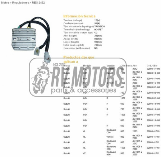 Регулятор напруги SUZUKI GSXR 600/750 06-13, GSXR1000 07-13, DL650 12, GSF1250, VL800/1500, VZ800 05-09, GSX1300 DZE ELEKTRYKA 2