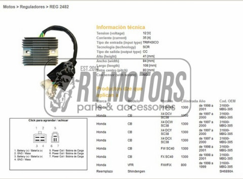 Регулятор напряжения HONDA CB1300 97-01 (SC38, SC40), VFR800 98-99  DZE ELEKTRYKA 2482-01