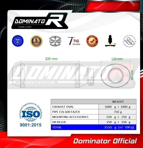 Прямоток Yamaha FZ6 FAZER 600 S2 2006 - 2010 DOMINATOR овальный G2
