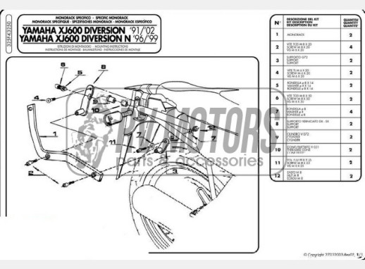 Кріплення кофра KAPPA (без майданчика) Yamaha XJ 600 Diversion (91-03) /Diversion N 96-99 K3250