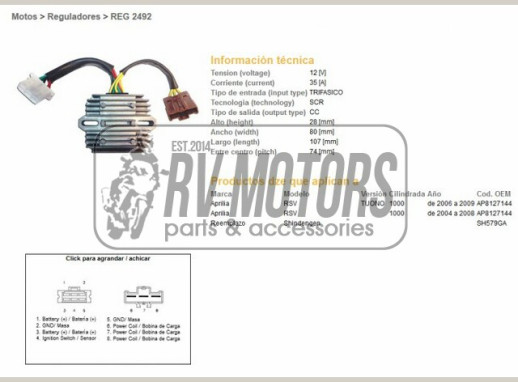 Регулятор напруги APRILIA RSV1000 04-08, TUONO 1000 06-09 DZE ELEKTRYKA 2492-01
