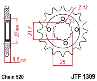 Приводная звезда HONDA XR 600R '91-'00, TRX 400EX /X '05-'14 POLARIS PREDATOR 500 '03-07' JT JTF1309.16