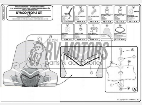 Крепление ветрового стекла Kappa KYMCO People GTI 125-300 (10-11) A443A