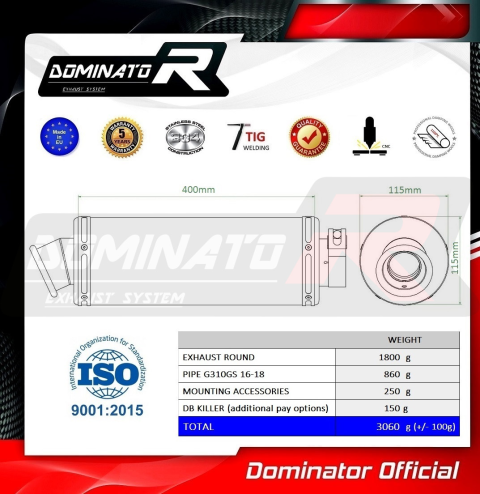 Прямоток DOMINATOR BMW G310GS 2016 - 2018 круглый