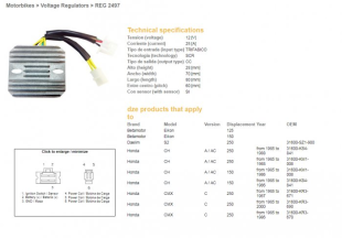 Регулятор напряжения HONDA CMX250 REBEL '85-00, CN250 '87-'01, KYMCO 125/200/250 DZE ELEKTRYKA 2497-01