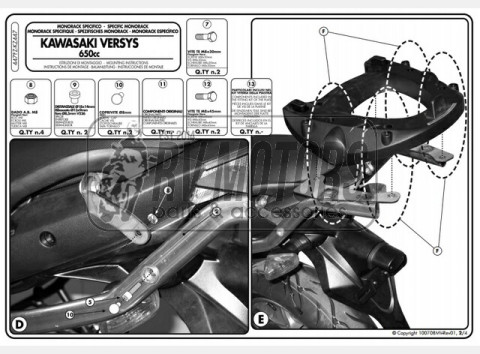 Крепления кофра KAPPA (без площадки) Kawasaki Versys 650 (06-09) KZ447