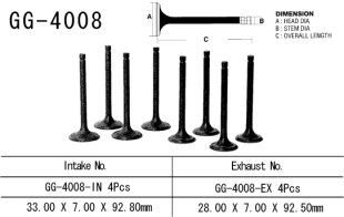 Клапан впускной KAWASAKI KZ650C/E/B/D '77-'80 (33,0 X 7,0 X 92,8 MM) VESRAH GG-4008-IN