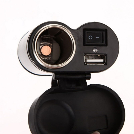 Вологозахищена розетка та USB зарядне з тумблером на кермо C-010