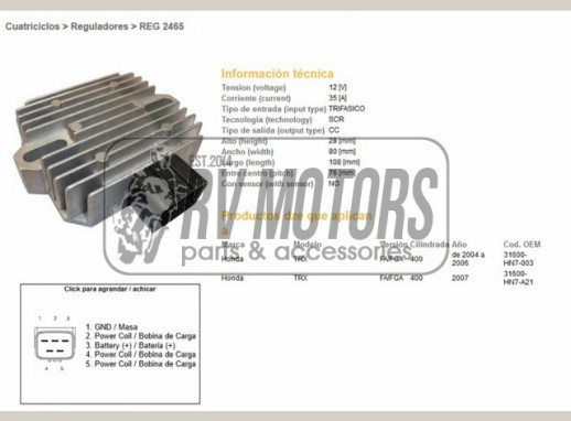 Регулятор напруги HONDA TRX 400 FA, FGA 04-07 DZE ELEKTRYKA 2465-01