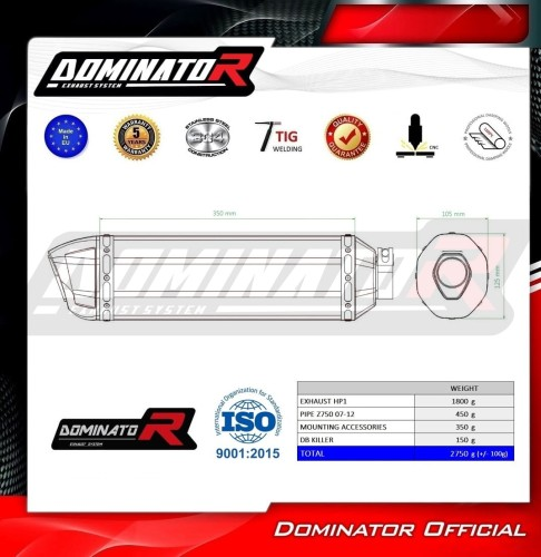 Прямоток Kawasaki Z750 2007-2012 DOMINATOR HP1 черный
