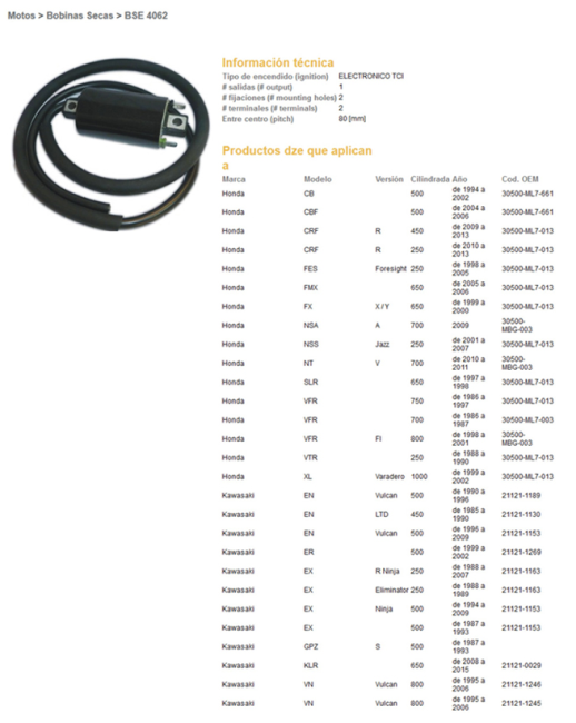 Котушка запалювання HONDA CRF250R 10-13, CRF450R 09-13, CBF500 DZE ELEKTRYKA 4062-01