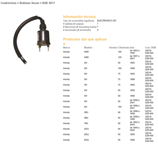 Котушка запалювання HONDA NSR125 93-01 DZE ELEKTRYKA 4017-01 (30510-GZ9-000)