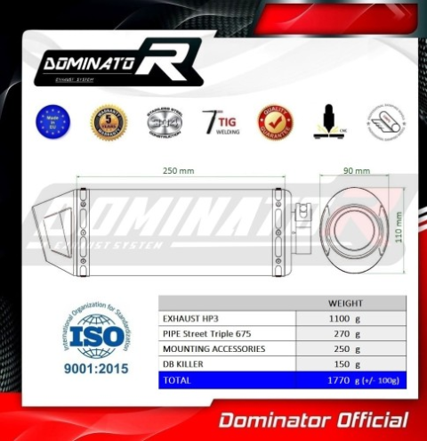 Прямоток Triumph STREET TRIPLE 675 R / TREET TRIPLE 675 S / TREET TRIPLE 675 RS 2013 - 2016 DOMINATOR HP3