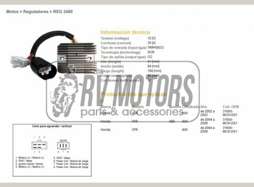 Регулятор напруги HONDA VFR800 02-09 DZE ELEKTRYKA 2480-01