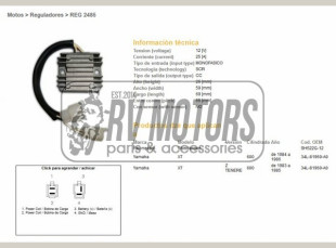 Регулятор напряжения YAMAHA XT600Z TENERE 83-86  DZE ELEKTRYKA 2485-01