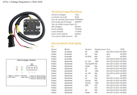Регулятор напряжения POLARIS SPORTSMAN 550 '10-'14, 850 '10-'16, 1000 '15-'16, SCRAMBLER 550/850/1000 (Mosfet - 50A) DZE ELEKTRYKA 2535-01