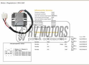 Регулятор напряжения YAMAHA FZS600 FAZER 98-99, TDM850 93-96, XVZ1300 95-01  DZE ELEKTRYKA 2487-01