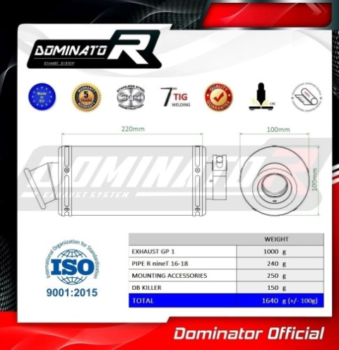 Прямоток BMW R nine T 2016 - 2018 DOMINATOR GP1 