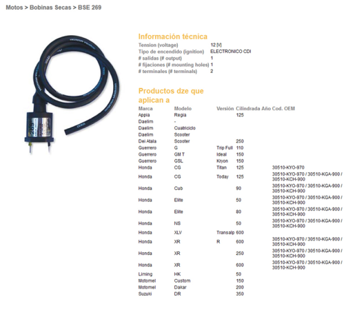 Котушка запалювання HONDA XL600V, XR600R, XR250R, SUZUKI DR350 DZE ELEKTRYKA 269-01